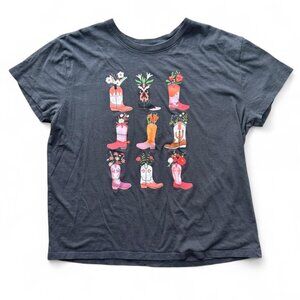 Doe Black Cotton Western Cowboy Boot Print Graphic Tee XL